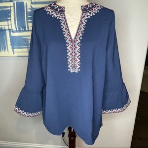 NWOT Blue Embroidered Tunic Top